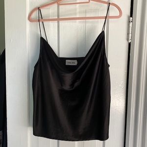 Line + Dot Silky Spaghetti Strap Top with Tassels